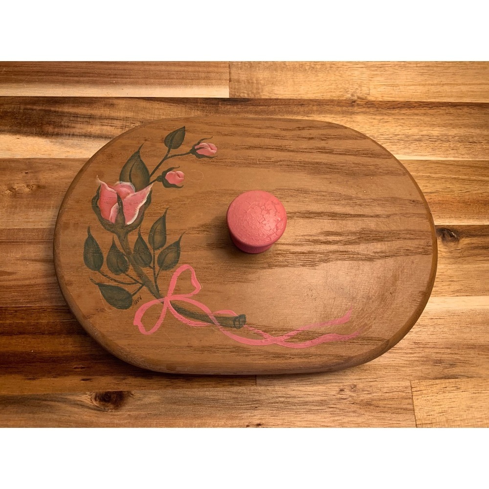 Longaberger 1999 KS Lanam Hand Painted Wood Lid Floral Cottagecore Retro 90s